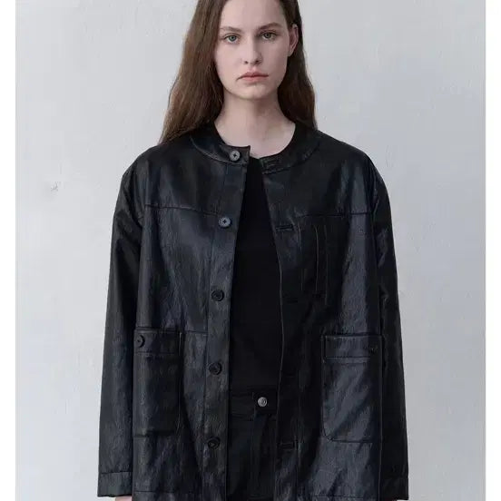 [BUNJANG] Aetoa Black Button Leather Jacket / 당배) aetoa 블랙 버튼 레더 자켓 에토아 가죽