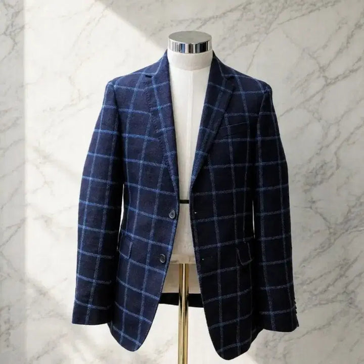 [BUNJANG] Hugo Boss Nobis6 Wool Linen Check Blazer Navy (Size 46) / (정품) 보스 울린넨 체크 자켓 46 / 네이비 프리미엄 블레이저