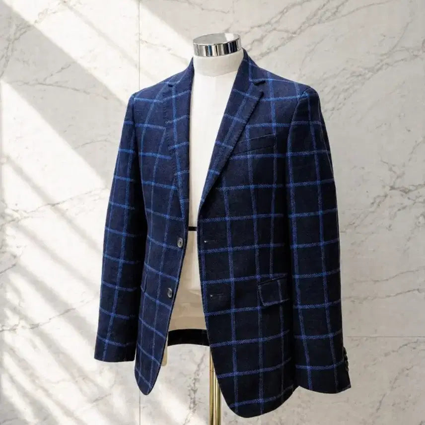 [BUNJANG] Hugo Boss Nobis6 Wool Linen Check Blazer Navy (Size 46) / (정품) 보스 울린넨 체크 자켓 46 / 네이비 프리미엄 블레이저