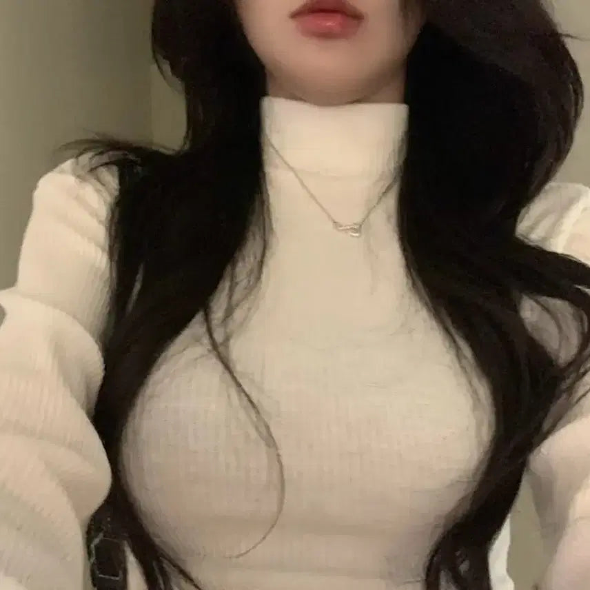 [BUNJANG] Ivory Turtleneck Long Sleeve T-Shirt / 아이보리 목폴라 긴팔티
