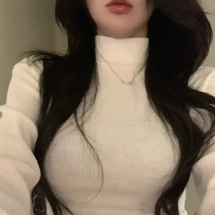 [BUNJANG] Ivory Turtleneck Long Sleeve T-Shirt / 아이보리 목폴라 긴팔티