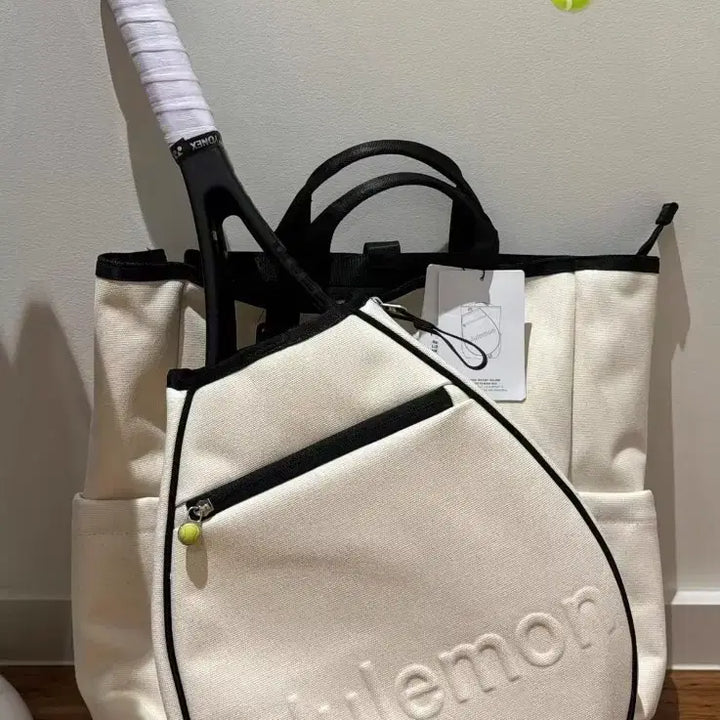 [BUNJANG] Lululemon Racquet Bag 19L Tennis Bag - Ivory/Black / 룰루레몬 라켓 백 19L 테니스 가방, 아이보리-블랙 조합