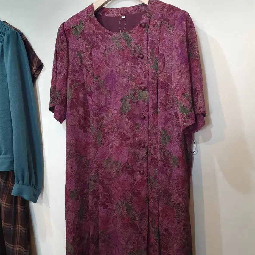 [BUNJANG] Vintage Plum Flower Long Dress with Belt / 빈티지 플럼 플라워 롱 원피스 *벨트포함