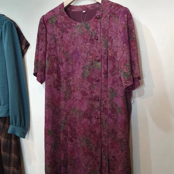 [BUNJANG] Vintage Plum Flower Long Dress with Belt / 빈티지 플럼 플라워 롱 원피스 *벨트포함