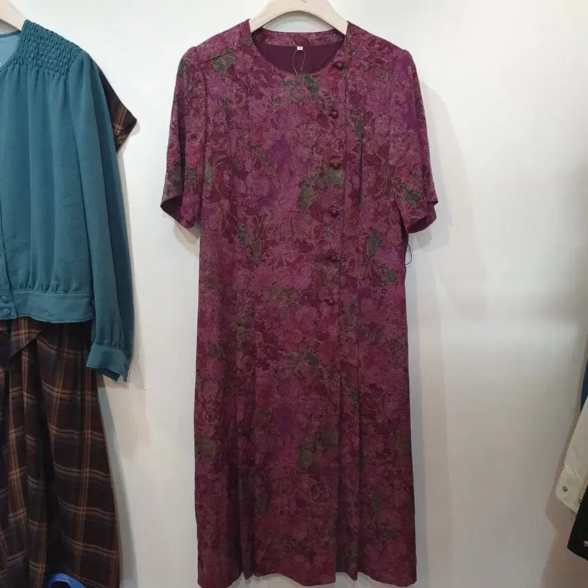 [BUNJANG] Vintage Plum Flower Long Dress with Belt / 빈티지 플럼 플라워 롱 원피스 *벨트포함