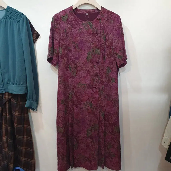 [BUNJANG] Vintage Plum Flower Long Dress with Belt / 빈티지 플럼 플라워 롱 원피스 *벨트포함