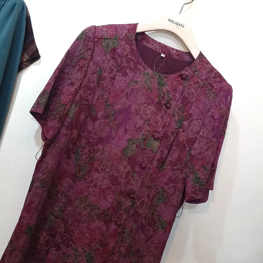 [BUNJANG] Vintage Plum Flower Long Dress with Belt / 빈티지 플럼 플라워 롱 원피스 *벨트포함