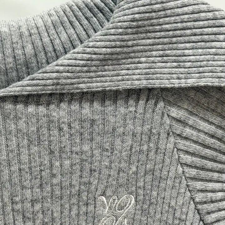 [BUNJANG] Off-the-Shoulder Knit Long Sleeve T-Shirt Gray / 오프숄더 니트 긴팔티 회색