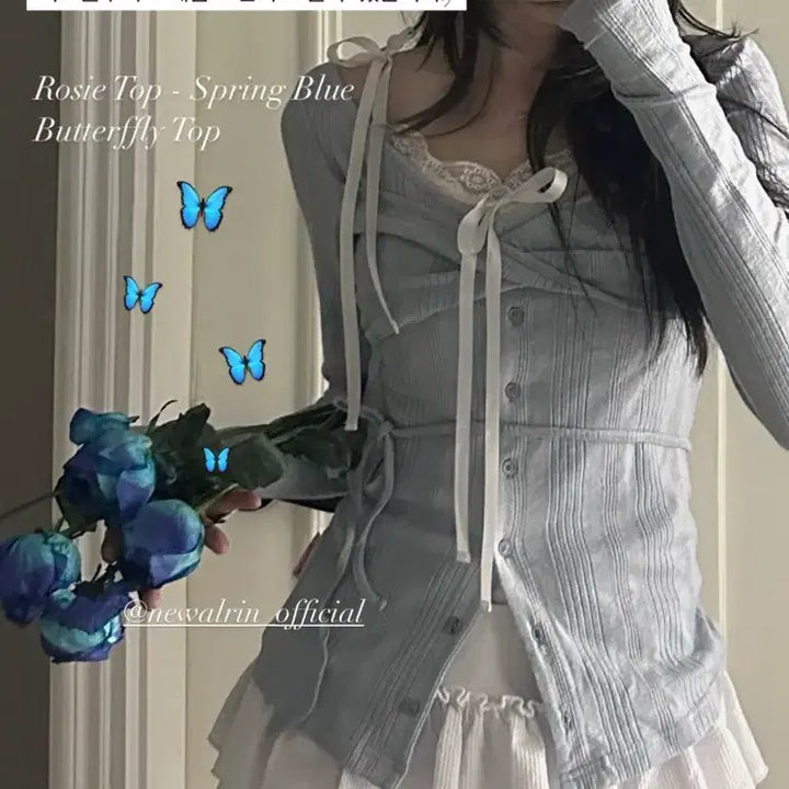 [BUNJANG] Nuellin Twist Top Sky Blue Limited Edition / 뉴얼린 로지 트위스트탑 한정판 컬러 스카이블루