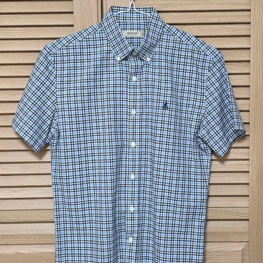 [BUNJANG] Beanpole Short Sleeve Checkered Shirt Blue Size 95 Slim Fit / 빈폴 반팔 체크 셔츠 하늘색 95 슬림핏