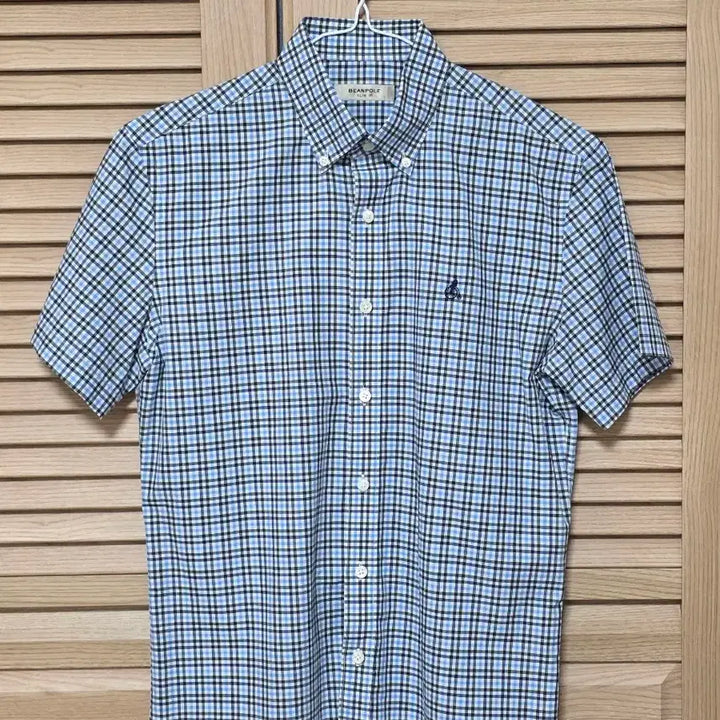 [BUNJANG] Beanpole Short Sleeve Checkered Shirt Blue Size 95 Slim Fit / 빈폴 반팔 체크 셔츠 하늘색 95 슬림핏