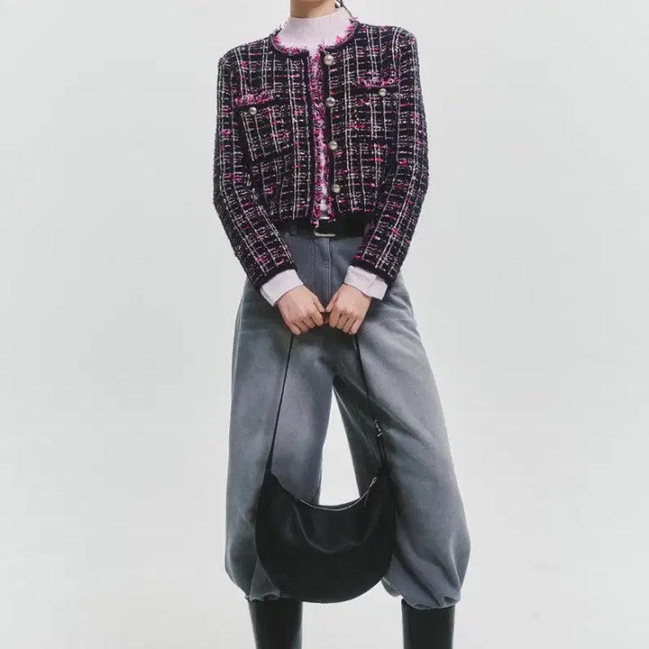 [BUNJANG] TIME Collection Fringe Black Pink Tweed Jacket / 새상품)한섬 타임 TIME 프린지 블랙 핑크 트위드 자켓