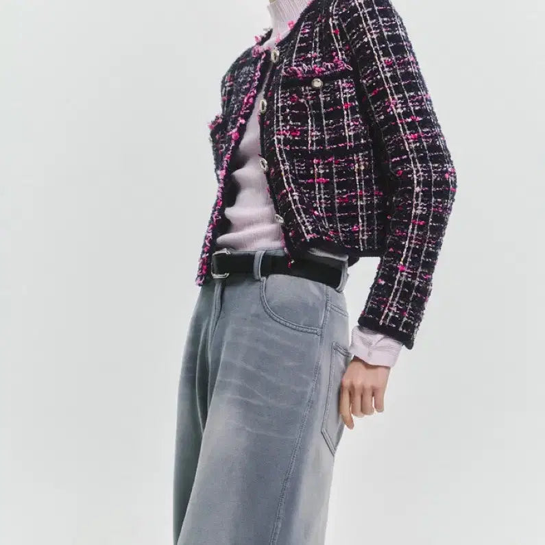 [BUNJANG] TIME Collection Fringe Black Pink Tweed Jacket / 새상품)한섬 타임 TIME 프린지 블랙 핑크 트위드 자켓