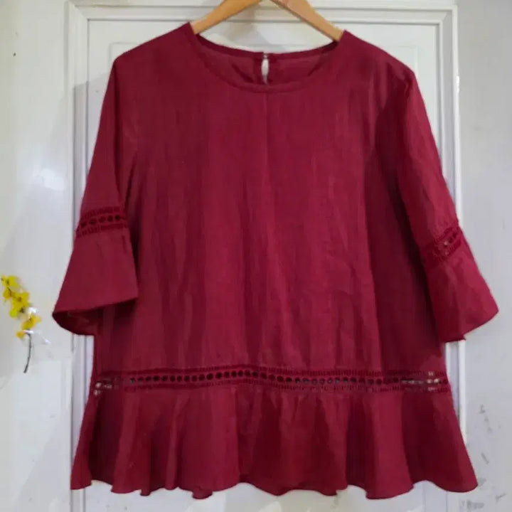[BUNJANG] Linen Blouse Wine Color / 여름 핏이이쁜  고급스런 마 린넨 블라우스  깨끗해요 가슴단면54