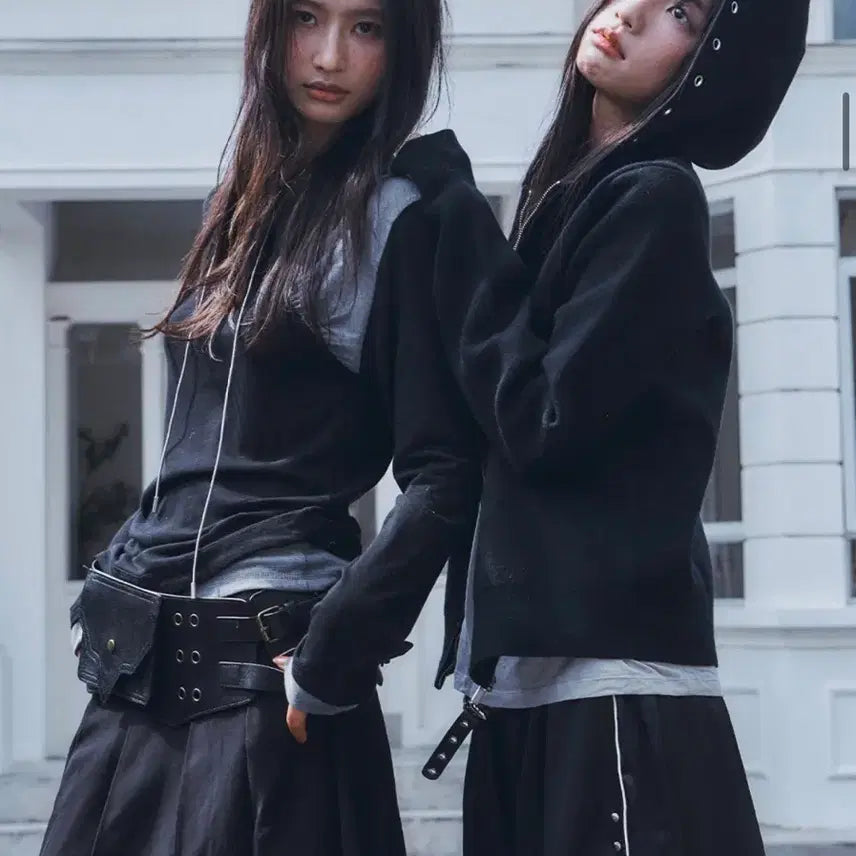 [BUNJANG] Black Hooded Long Sleeve T-Shirt / 후드 롱슬리브티