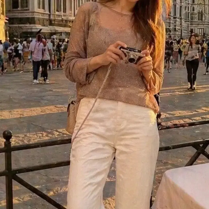 [BUNJANG] Gold Pearl See-Through Top (L/M~L) / 골드펄 시스루 탑 (L/M~L)