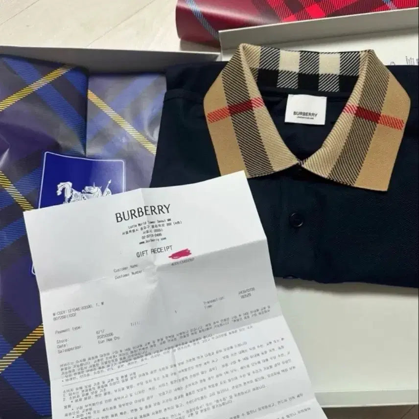 [BUNJANG] Burberry Navy Cotton Polo Shirt with Check Detail / 버버리 스모크 네이비 폴로셔츠