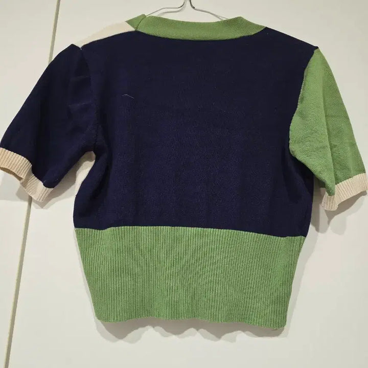 [BUNJANG] Colorblock Short-Sleeve Cardigan (Green/Navy/Ivory) / 배색 반팔 가디건 그린/네이비/아이보리