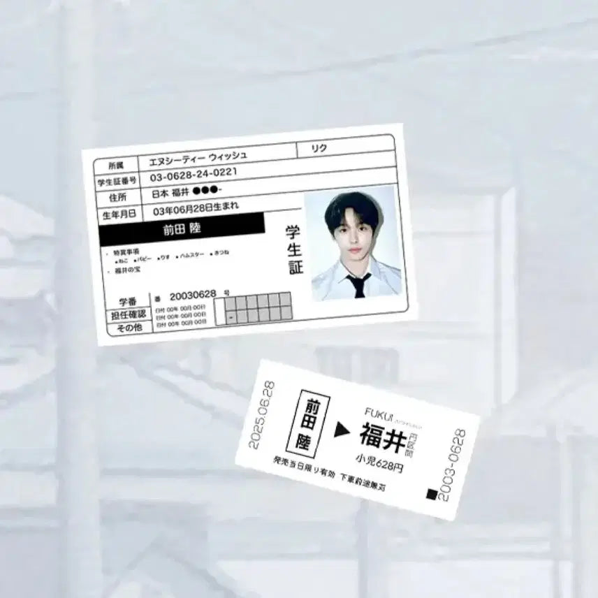 [BUNJANG] NCT WISH Riku Student ID &amp; Fukui Ticket Goods / 엔시티 위시 리쿠 학생증 후쿠이행 티켓 굿즈 비공굿