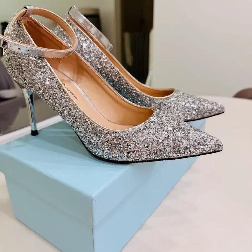[BUNJANG] Glitter Silver Heel Pumps Shoes / 글리터 실버 힐 펌프스 슈즈 210