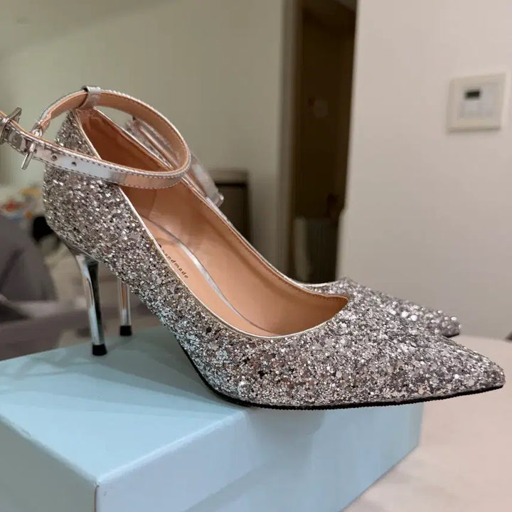 [BUNJANG] Glitter Silver Heel Pumps Shoes / 글리터 실버 힐 펌프스 슈즈 210