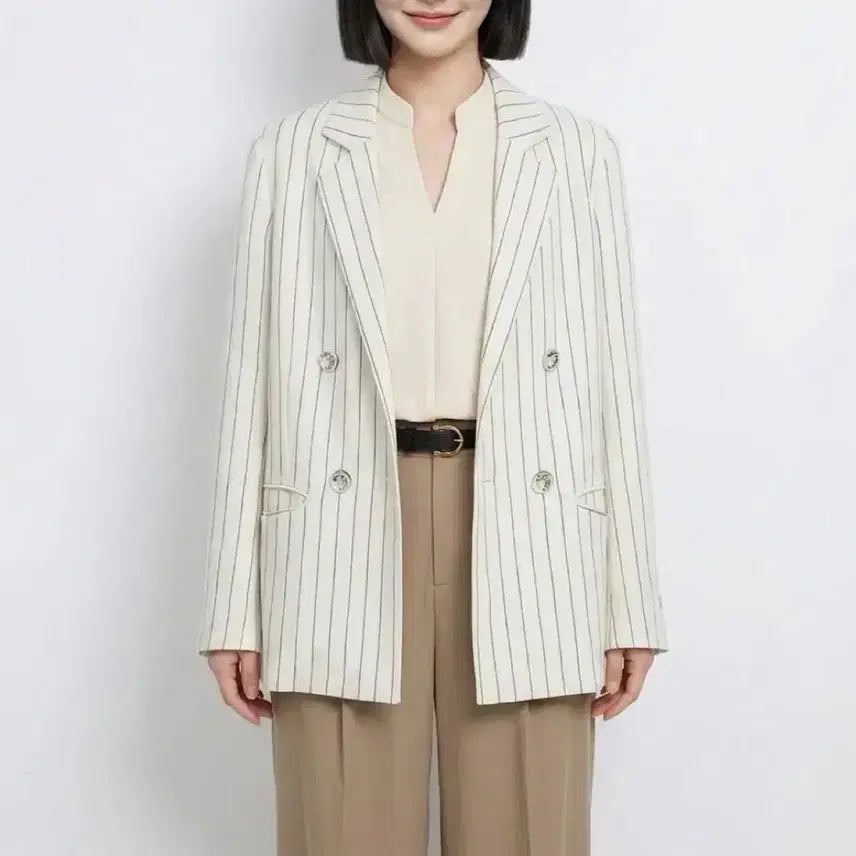 [BUNJANG] VOV Stripe Open-Type Double Button Jacket (100% Linen) / VOV 보브 스트라이프 자켓 (마100%)