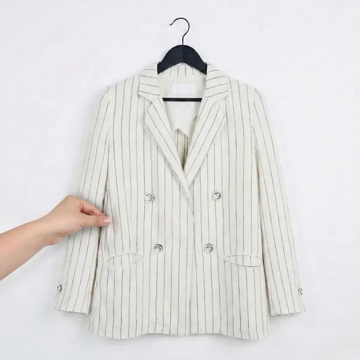 [BUNJANG] VOV Stripe Open-Type Double Button Jacket (100% Linen) / VOV 보브 스트라이프 자켓 (마100%)