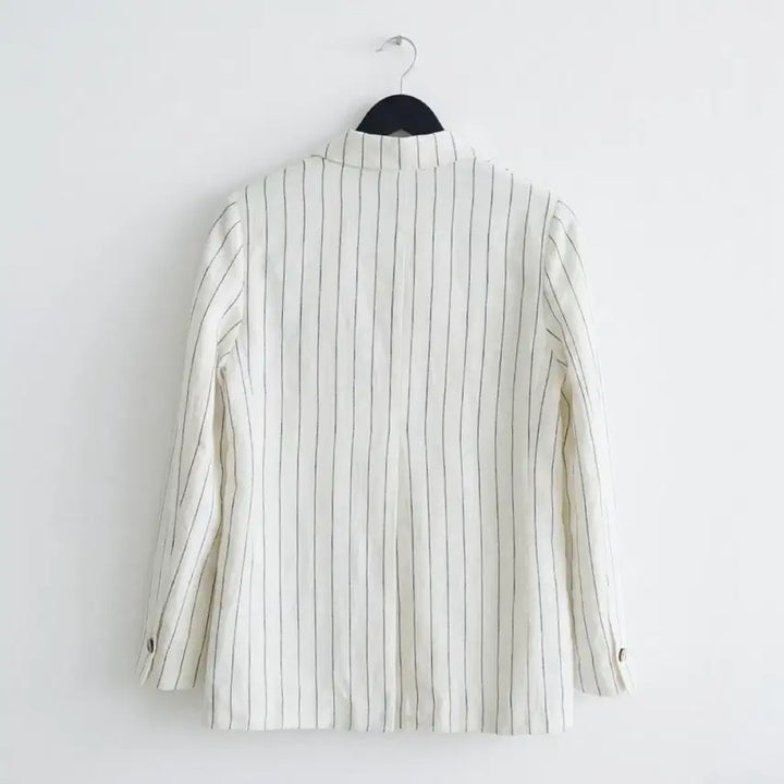[BUNJANG] VOV Stripe Open-Type Double Button Jacket (100% Linen) / VOV 보브 스트라이프 자켓 (마100%)