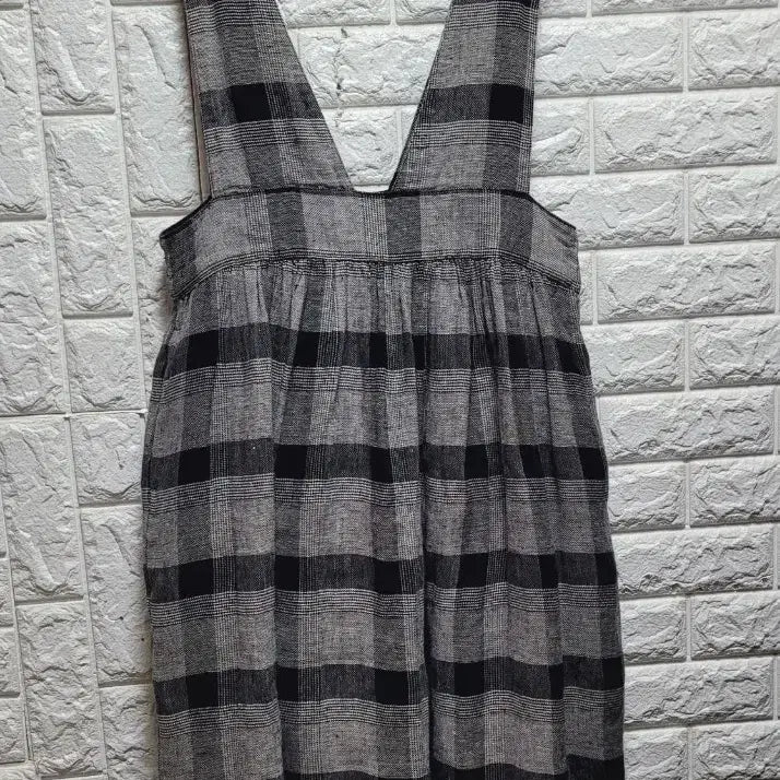 [BUNJANG] Check Cotton Linen Blend Long Dress / 체크 면.마 롱 원피스