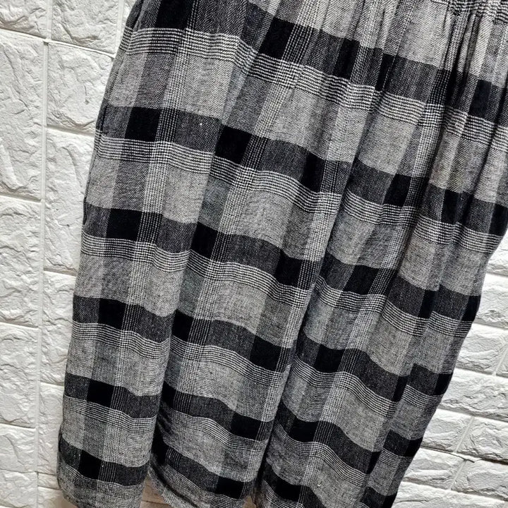 [BUNJANG] Check Cotton Linen Blend Long Dress / 체크 면.마 롱 원피스