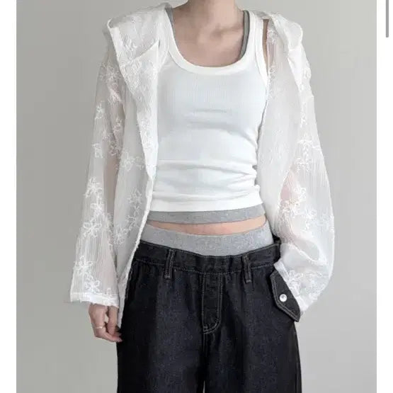 [BUNJANG] Mneim Air Flower See-through Hooded Shirt / (미시착) 므넴 에어 플라워 시스루 후드 남방