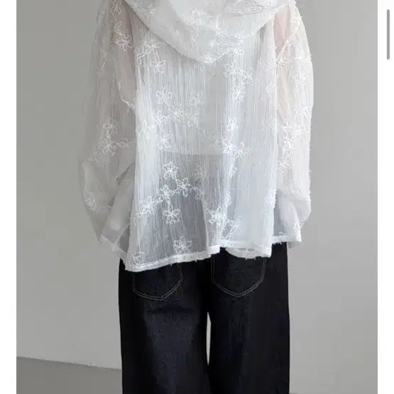 [BUNJANG] Mneim Air Flower See-through Hooded Shirt / (미시착) 므넴 에어 플라워 시스루 후드 남방