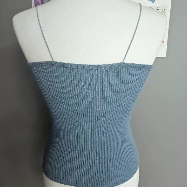 [BUNJANG] V-Neck Ribbed Spaghetti Strap Tank Top / 브이넥 골지 끈나시