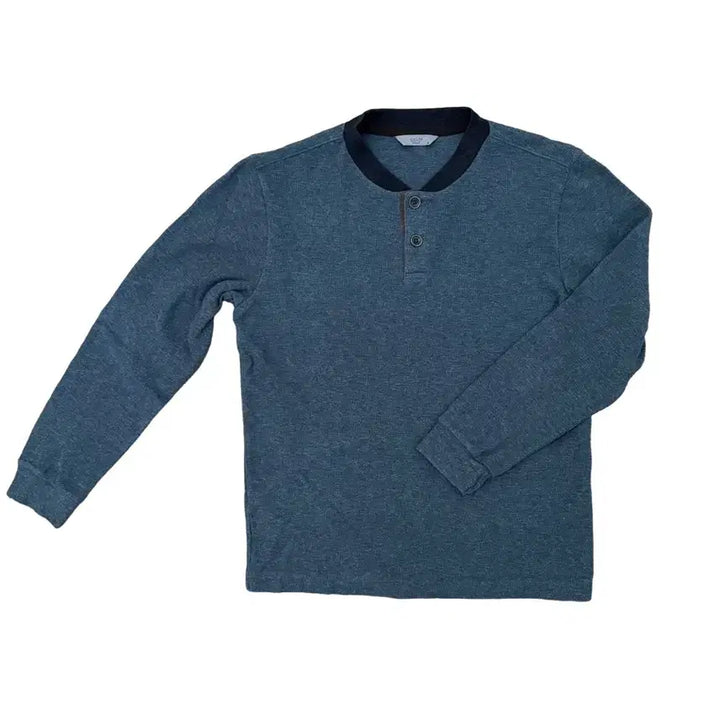 [BUNJANG] GGIO2 Blue Henley Neck Long Sleeve T-Shirt / GGIO2 블루 헨리넥 긴팔티셔츠 두께감 있어요