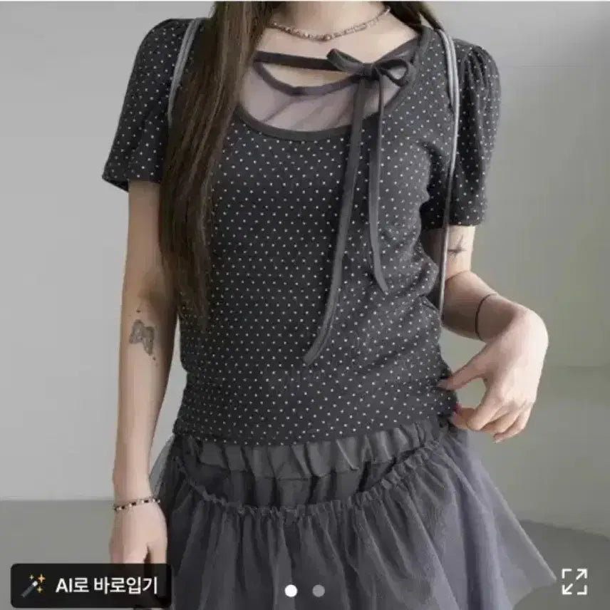 [BUNJANG] Bineru One Riscon Dot Ribbon T-Shirt / 바이너러원 리스콘 도트 리본 티셔츠