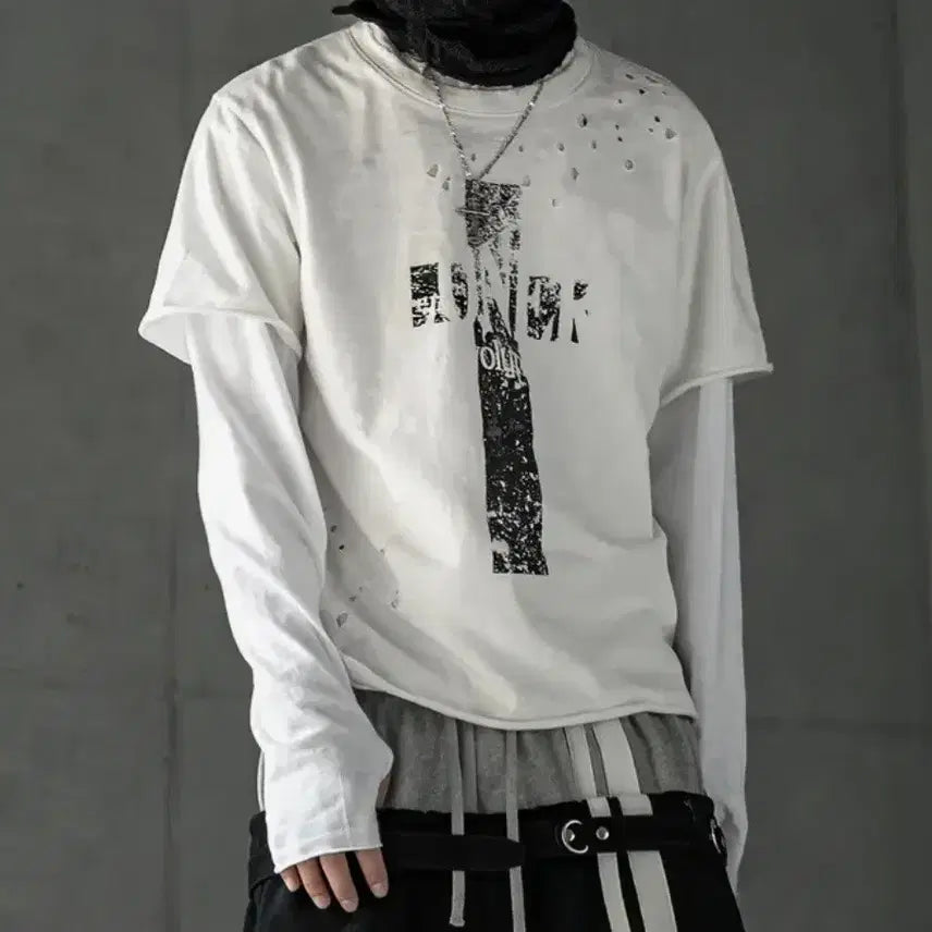 [BUNJANG] Roaringrad Cross Slub T-shirt White L / 로어링라드 크로스 데미지 슬럽 티셔츠 화이트 L