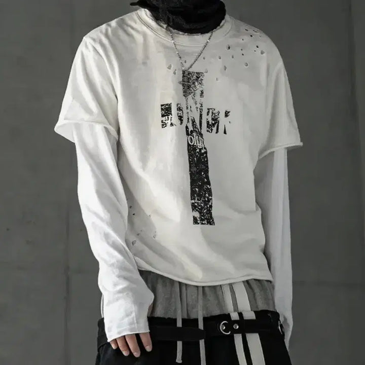 [BUNJANG] Roaringrad Cross Slub T-shirt White L / 로어링라드 크로스 데미지 슬럽 티셔츠 화이트 L