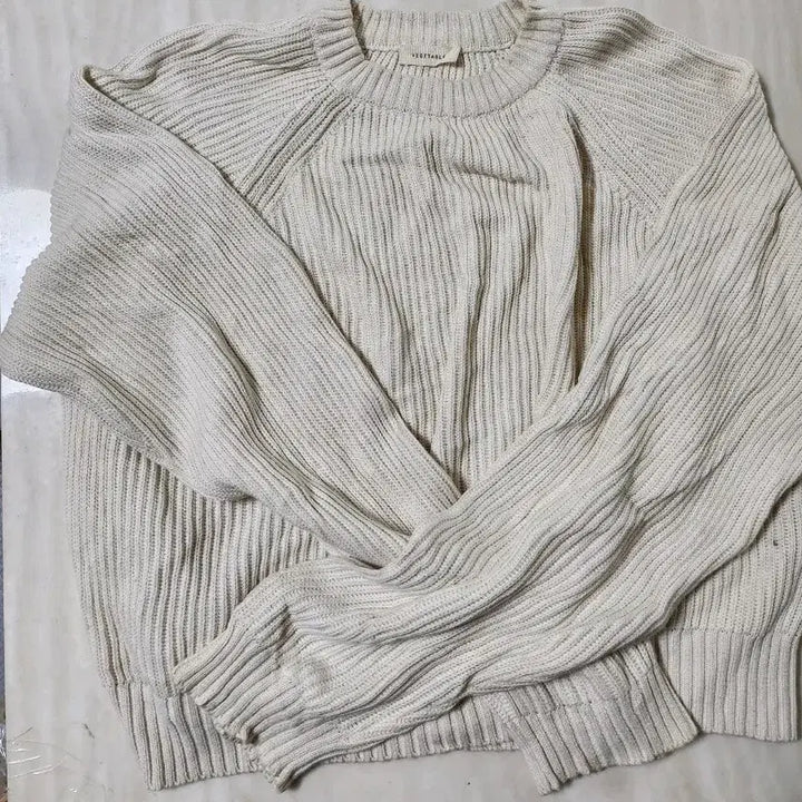 [BUNJANG] Ivory Ribbed Knit Punch Short Sleeve Knit / 아이보리 골지니트 (vegetable) 펀칭반팔니트(nard)