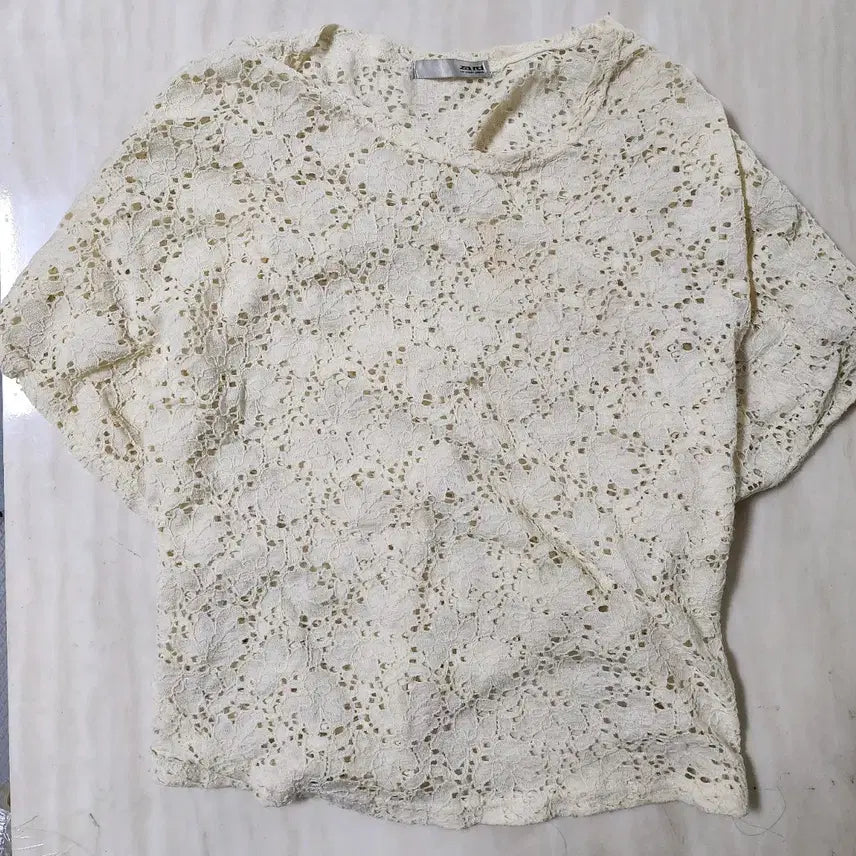 [BUNJANG] Ivory Ribbed Knit Punch Short Sleeve Knit / 아이보리 골지니트 (vegetable) 펀칭반팔니트(nard)