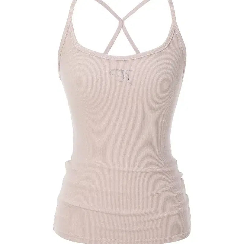 [BUNJANG] 3Times Jewel Cross Back Tank Top - Pink / 쓰리타임즈 Jewel cross back tank top