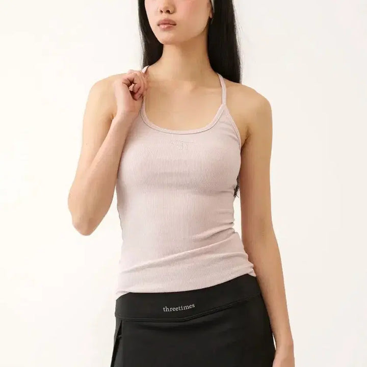 [BUNJANG] 3Times Jewel Cross Back Tank Top - Pink / 쓰리타임즈 Jewel cross back tank top