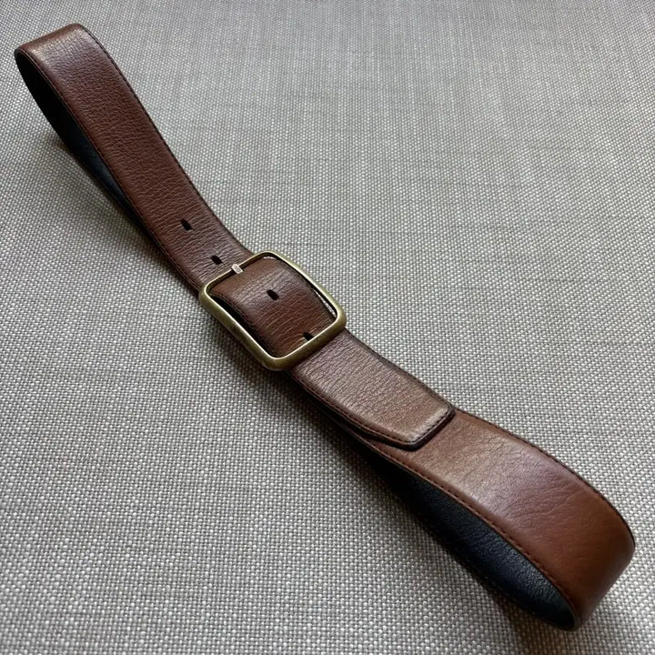 [BUNJANG] 90s USA Camel Brown Leather Solid Brass Buckle Belt / [31-32] 90s USA 카멜브라운 레더 솔리드 브라스 버클 벨트