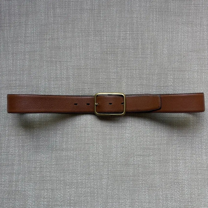 [BUNJANG] 90s USA Camel Brown Leather Solid Brass Buckle Belt / [31-32] 90s USA 카멜브라운 레더 솔리드 브라스 버클 벨트