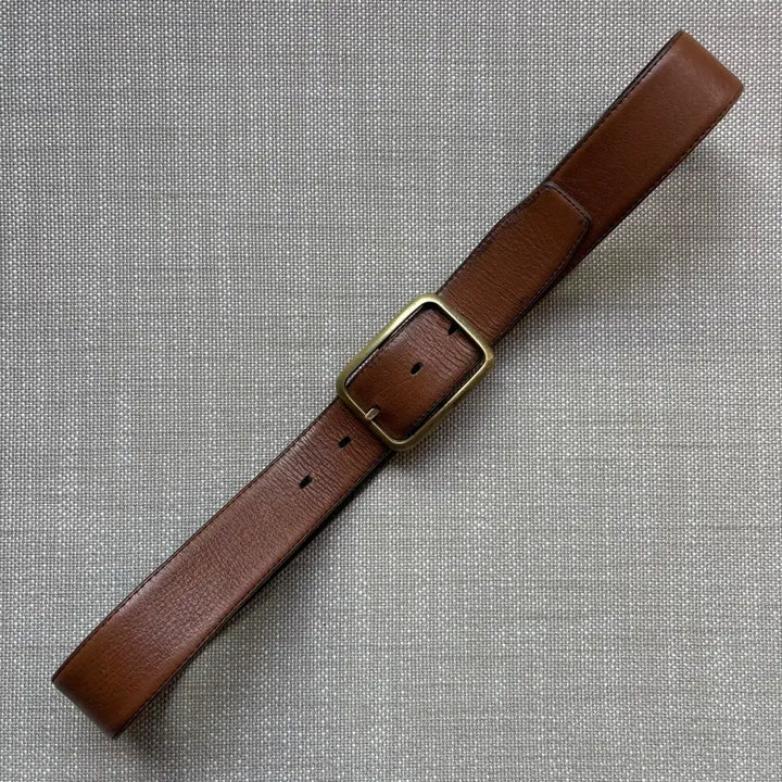 [BUNJANG] 90s USA Camel Brown Leather Solid Brass Buckle Belt / [31-32] 90s USA 카멜브라운 레더 솔리드 브라스 버클 벨트