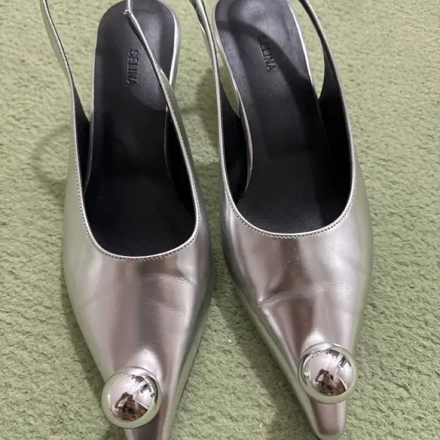 [BUNJANG] Selina Handmade Slingback Shoes - Silver Cubic Embellishment / 수제화 슬링백235