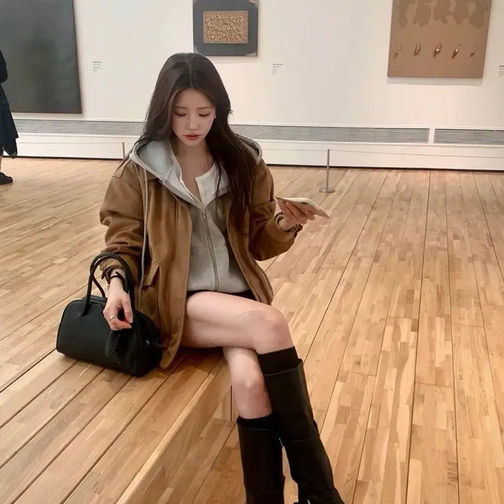 [BUNJANG] Modern Robe Suede Blouson Jacket Camel / 모던로브 블루종 카멜 스웨이드 컬러 ㅡ 차무희 아우터 느낌
