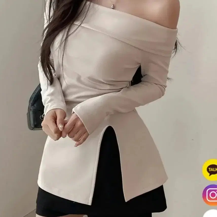 [BUNJANG] Off-Shoulder Slit T-Shirt (Size S) / 오프숄더 티