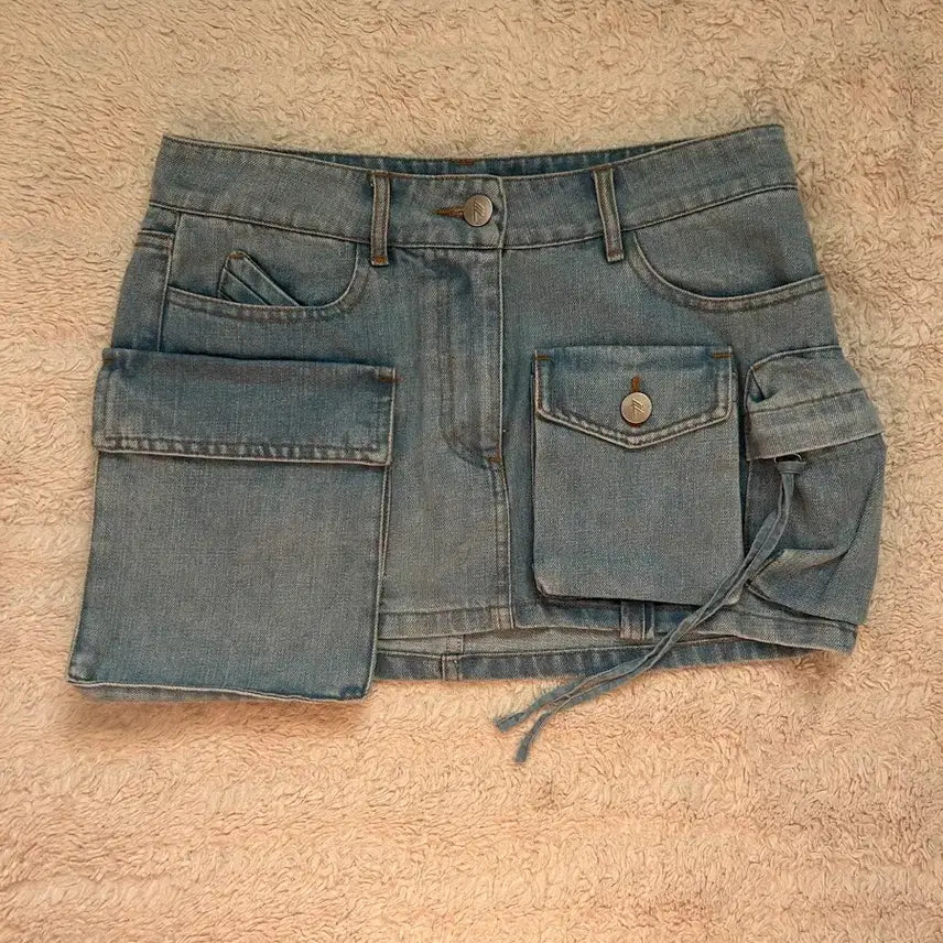 [BUNJANG] GOGIRL Light Blue Pocket Cargo Mini Denim Skirt - Size S / 최종가*고걸 연청 포켓 카고 미니 청치마 S