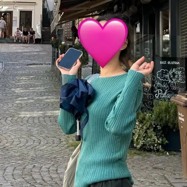 [BUNJANG] Mint Green Ribbed Knit Sweater / 초록색 세로 골지 니트