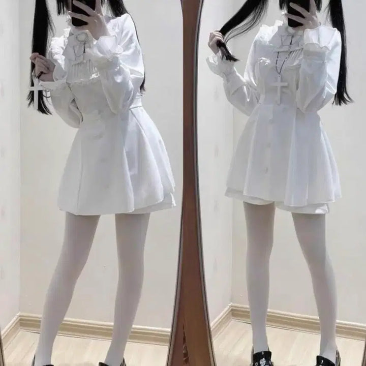 [BUNJANG] White Lolita Dress Set / 화이트 원피스 로리타 지뢰계 양산형 서브컬쳐
